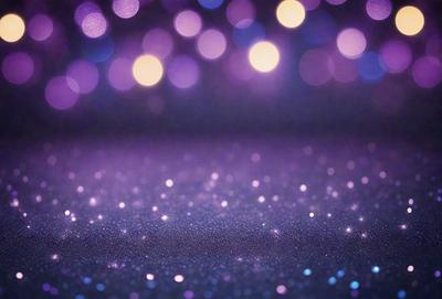 The primary subject of the image is a purple background with a pattern of bright lights or sparkles. The setting appears to be a dark room, and the visual style is a combination of a photo and digital art. The dominant colors are purple and blue, creating a calm and serene atmosphere.