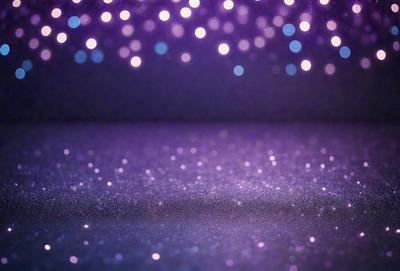 The primary subject of the image is a purple surface with a pattern of sparkling lights on it. The setting appears to be a dark room, and the visual style is a combination of a photo and digital art. The dominant colors are purple and the sparkling lights, creating a mood of mystery and intrigue.