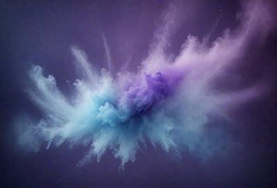 The primary subject of the image is a purple and blue smoke or mist, which appears to be a digital art or illustration. The setting is a dark background, and the visual style gives the impression of a painting or a digital artwork. The colors and mood of the image are predominantly purple and blue, creating a sense of depth and a somewhat mysterious atmosphere.