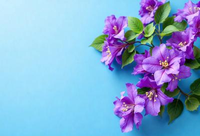 The primary subject of the image is a bouquet of purple flowers. The flowers are arranged in a vase, and they are placed on a blue surface, which could be a table or a wall. The visual style of the image is a close-up of the flowers, showcasing their beauty and details. The dominant colors in the image are purple and blue, creating a calm and serene atmosphere.