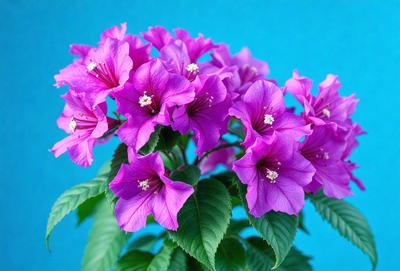 The primary subject of the image is a bouquet of purple flowers. The flowers are arranged in a vase, which is placed on a blue surface. The visual style of the image is a photo, capturing the beauty of the flowers in their natural setting. The colors and mood of the image are predominantly purple, creating a serene and calming atmosphere.