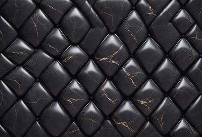 The primary subject of the image is a black leather couch with a black and white pattern. The setting is a room with a black and white patterned couch. The visual style is a close-up of the couch, showcasing its unique design. The colors and mood of the image are predominantly black and white, giving it a modern and sophisticated appearance.