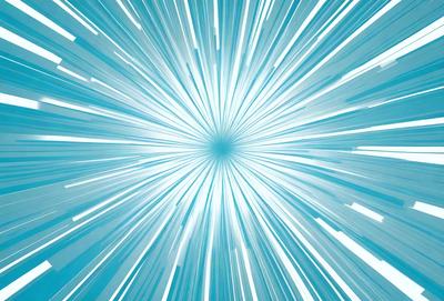 The primary subject of the image is a bright blue starburst, which is a visual effect created by a bright light source surrounded by a dark background. The setting is a blue sky, and the visual style is a digital art or illustration. The colors and mood of the image are predominantly blue, with a sense of energy and movement.