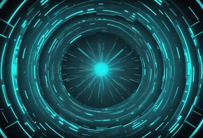 The primary subject of the image is a blue light, which appears to be a lightning bolt or a bright blue star. The setting is a dark, blue-green background, which creates a contrasting and visually striking scene. The visual style of the image is digital art, as it is a computer-generated image. The dominant colors are blue and green, giving the image a cool and futuristic atmosphere.