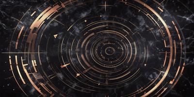The primary subject of the image is a large, intricate clock with a gold and black color scheme. The clock is set against a dark, moody background, which adds to the overall atmosphere of the scene. The visual style of the image is a combination of digital art and illustration, creating a unique and captivating design.