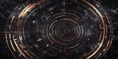 The primary subject of the image is a large, intricate clock with a gold and black color scheme. The clock is set against a dark, moody background, which adds to the overall atmosphere of the scene. The visual style of the image is a combination of digital art and illustration, creating a unique and captivating design.