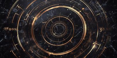The primary subject of the image is a circular design with a gold and black color scheme. The setting is a black and gold background, which adds to the visual style. The design appears to be a combination of a clock and a circle, possibly representing a concept or idea. The overall atmosphere is elegant and sophisticated, with the gold and black colors evoking a sense of luxury and refinement.