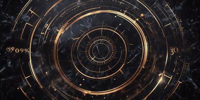 The primary subject of the image is a circular design with a gold and black color scheme. The setting is a black and gold background, which complements the circular design. The visual style is a combination of digital art and illustration, creating a unique and intricate pattern. The colors and mood of the image are predominantly gold and black, giving it a sophisticated and elegant appearance.