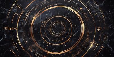 The primary subject of the image is a circular design with a gold and black color scheme. The setting is a black and gold background, which adds to the visual style. The design appears to be a combination of a clock and a circle, possibly representing a concept or idea. The overall atmosphere is elegant and sophisticated, with the gold and black colors evoking a sense of luxury and refinement.