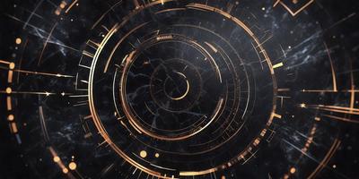 The primary subject of the image is a circular design with a gold and black color scheme. The setting is a black background, which contrasts with the gold and black design. The visual style is a combination of digital art and illustration, creating a unique and intricate pattern. The colors and mood of the image are bold and striking, with the gold and black elements adding a sense of sophistication and elegance.