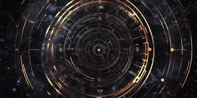 The primary subject of the image is a clock with a gold and black design. The clock is set against a black and gold background, giving it a luxurious and elegant appearance. The visual style of the image is a combination of digital art and illustration, creating a unique and intricate design. The colors and mood of the image are predominantly gold and black, giving it a sophisticated and timeless feel.