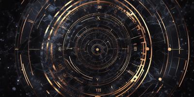 The primary subject of the image is a clock with a gold and black design. The clock is set against a black and gold background, giving it a luxurious and elegant appearance. The visual style of the image is a combination of digital art and illustration, creating a unique and intricate design. The colors and mood of the image are predominantly gold and black, giving it a sophisticated and timeless feel.