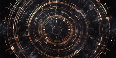 The primary subject of the image is a clock with a gold and black design. The clock is set against a black background, giving it a contrasting appearance. The visual style of the image is a combination of digital art and illustration, creating a unique and intricate design. The colors and mood of the image are predominantly dark, with the gold and black elements adding a touch of elegance and sophistication.