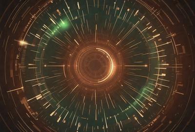 The primary subject of the image is a brightly lit, circular object with a yellowish hue. The setting appears to be a futuristic or space-themed environment, with a backdrop of a greenish-yellow circle. The visual style of the image is a combination of digital art and illustration, creating a unique and captivating scene. The colors and mood of the image are vibrant and energetic, with the yellowish hue and greenish-yellow circle adding a sense of warmth and