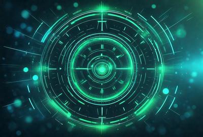 The primary subject of the image is a green clock with a circular shape. The clock is set against a dark green background, which adds a sense of depth and contrast to the scene. The visual style of the image is digital art, as it appears to be a computer-generated or digitally rendered clock. The colors and mood of the image are predominantly dark and moody, with the green clock being the main focal point.