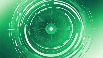 The primary subject of the image is a green circle with a white center. The setting is a green background, and the visual style appears to be a digital art or illustration. The dominant colors are green and white, creating a calm and serene atmosphere.