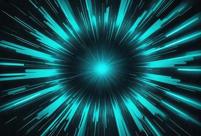The primary subject of the image is a bright blue light, which appears to be a neon light or a light source in a dark environment. The setting is a black background, which contrasts with the bright blue light. The visual style of the image is digital art, as it is a computer-generated image. The dominant colors are blue and black, creating a vibrant and energetic atmosphere.