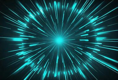 The primary subject of the image is a bright, colorful, and dynamic light effect. The setting is a dark background, which contrasts with the light effect, creating a visually striking scene. The visual style appears to be a combination of digital art and illustration, as the light effect is depicted in a way that resembles a neon or lightning bolt. The colors and mood of the image are predominantly blue and energetic, evoking a sense of excitement and movement.