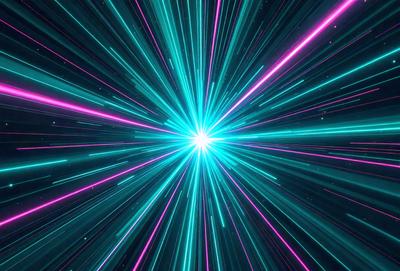 The primary subject of the image is a bright, colorful, and vibrant light source, which appears to be a neon light or a light bulb. The light source is surrounded by a purple and blue background, creating a visually striking scene. The visual style of the image is a close-up of the light source, emphasizing its vivid colors and unique appearance. The overall atmosphere of the image is energetic and lively, with the bright light source serving as the focal point of the scene.