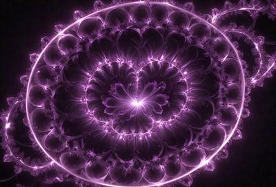 The primary subject of the image is a purple, swirling, and intricate pattern. The setting is a dark background, which contrasts with the vibrant purple color of the pattern. The visual style appears to be a combination of digital art and illustration, creating a unique and captivating design. The colors and mood of the image are predominantly purple, giving it a calming and serene atmosphere.