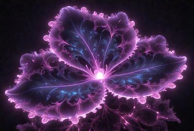 The primary subject of the image is a large, purple flower with a pink center. The flower is surrounded by a purple background, which adds to the overall visual style. The colors and mood of the image are vibrant and lively, creating a sense of beauty and natural wonder.