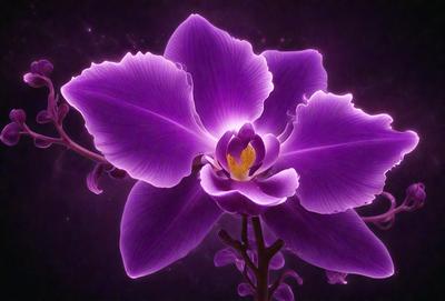 Purple orchid flower with yellow center.