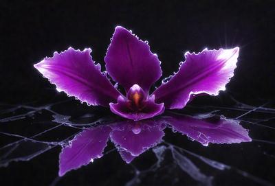 Purple flower on a glass surface.