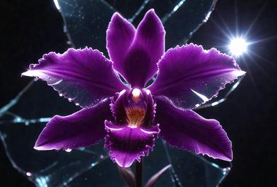 Purple flower with a yellow center, sitting on a purple stem.