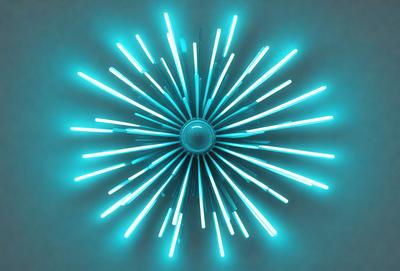 The primary subject of the image is a large, blue light display that resembles a flower. The setting is a dark background, which emphasizes the vibrant colors of the light display. The visual style is a combination of digital art and lighting design, creating a unique and captivating atmosphere. The dominant colors are blue and white, with the blue light creating a sense of depth and the white light adding a touch of purity to the scene. Overall, the image evokes a sense of wonder and creativity.