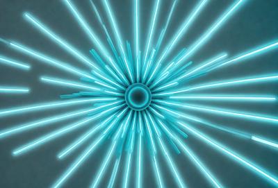 The primary subject of the image is a blue light, which is the main object, scene, or focus of the image. The setting is a blue background, and the visual style is digital art. The dominant colors and overall atmosphere are blue and neon, creating a vibrant and futuristic mood.