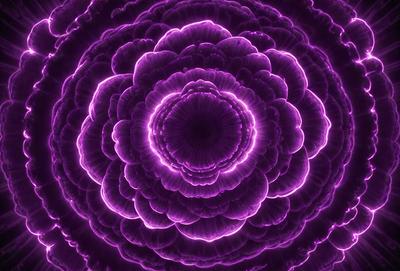 The primary subject of the image is a purple flower with a bright purple center. The flower is surrounded by a purple background, which adds to the overall visual style. The image appears to be a digital art or illustration, as it features a vibrant and colorful design. The dominant colors in the image are purple and pink, creating a warm and inviting atmosphere.