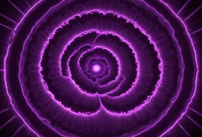 The primary subject of the image is a purple spiral pattern, which appears to be a digital art or illustration. The setting is a purple background, and the visual style is a combination of photo and digital art. The colors and mood of the image are predominantly purple, creating a calming and serene atmosphere.