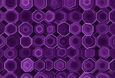 The primary subject of the image is a purple and black geometric pattern. The setting is a purple background, and the visual style appears to be a digital art or illustration. The dominant colors are purple and black, creating a bold and striking atmosphere.