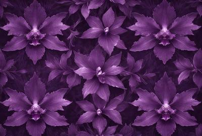 Purple flowers, purple background, digital art, and a mood of calmness and beauty.