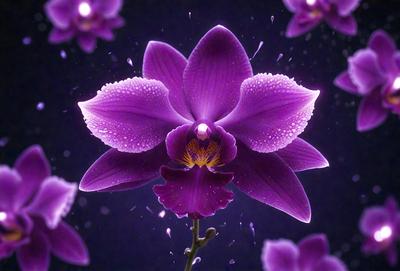 Purple orchid with purple petals and a purple stem.