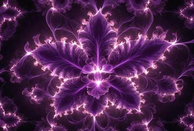 The primary subject of the image is a purple flower with a bright yellow center. The flower is surrounded by a purple background, which adds to the overall visual style. The image appears to be a digital art or illustration, showcasing the flower's intricate details and vibrant colors. The dominant colors in the image are purple and yellow, creating a warm and inviting atmosphere.