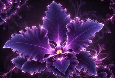 The primary subject of the image is a purple flower with a yellow center. The flower is the focal point of the image, and it is set against a dark background. The visual style of the image is a close-up of the flower, showcasing its details. The dominant colors in the image are purple and yellow, creating a vibrant and lively atmosphere.