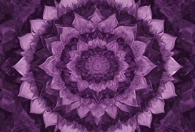 The primary subject of the image is a purple flower with a circular shape. The setting is a purple background, which adds to the overall visual style. The image is a digital art or illustration, showcasing the flower's intricate details. The dominant colors in the image are purple and pink, creating a calm and serene atmosphere.