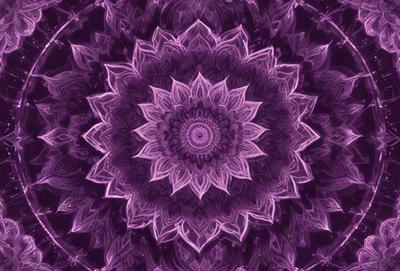 The primary subject of the image is a large, purple flower with a yellow center. The flower is the focal point of the image, and it is set against a purple background. The visual style of the image is a combination of a photo and digital art, creating a unique and eye-catching design. The dominant colors in the image are purple and yellow, giving the image a vibrant and lively atmosphere.