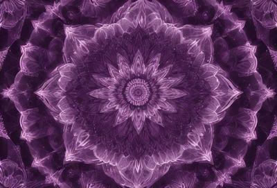 The primary subject of the image is a purple flower with a white center, surrounded by a purple background. The visual style of the image is a digital art or illustration, with a purple and white color scheme. The setting or background features a purple flower pattern, which adds to the overall mood and atmosphere of the image.