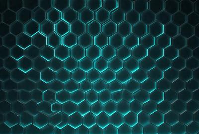 The primary subject of the image is a blue and green patterned wall. The setting is a room with a blue and green tiled wall, which serves as the background. The visual style is a combination of digital art and illustration, creating a unique and vibrant atmosphere. The dominant colors are blue and green, which contribute to the overall mood of the image.