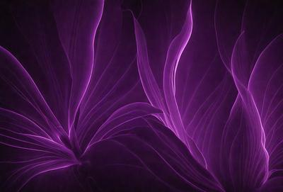 The primary subject of the image is a purple flower with a purple background. The visual style appears to be a digital art or illustration, as the flower is depicted in a vibrant and detailed manner. The colors and mood of the image are predominantly purple, creating a calm and serene atmosphere.