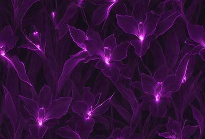 The primary subject of the image is a close-up of purple flowers, with a purple background. The visual style appears to be a digital art or illustration, as the flowers are depicted in a patterned manner. The colors and mood of the image are predominantly purple, creating a serene and calming atmosphere.