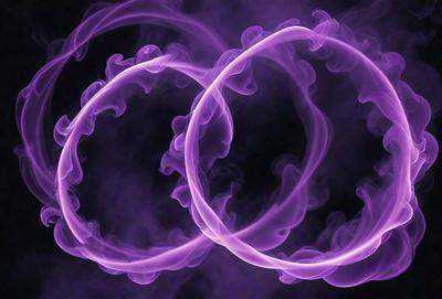 The primary subject of the image is a purple ring with two rings inside of it. The setting is a dark background, which creates a dramatic and mysterious atmosphere. The visual style is a combination of digital art and illustration, giving the image a unique and artistic appearance. The colors and mood are predominantly purple, which adds to the overall ambiance of the scene.