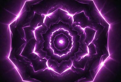 The primary subject of the image is a purple flower with a bright center, surrounded by a purple background. The visual style appears to be a digital art or illustration, with the flower's petals and center being the main focus. The colors and mood of the image are predominantly purple, creating a serene and calming atmosphere.