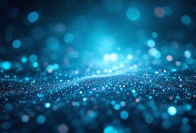 The primary subject of the image is a blue background with a multitude of blue lights, creating a visually striking and vibrant scene. The setting appears to be a dark space, possibly a night sky, with the blue lights illuminating the area. The visual style of the image is a combination of a photo and digital art, as it captures the beauty of the blue lights and their reflections on the dark background. The colors and mood of the image are predominantly blue, creating a sense of calmness and tran