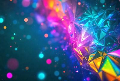 The primary subject of the image is a colorful, geometric pattern that resembles a heart. The setting is a dark blue background, which contrasts with the vibrant colors of the pattern. The visual style is a combination of digital art and illustration, creating a unique and eye-catching design. The dominant colors are blue, pink, yellow, and orange, which together create a lively and energetic atmosphere.