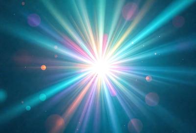The primary subject of the image is a bright, colorful light source, possibly a light bulb or a star, with a blue and purple hue. The light source is surrounded by a multitude of colorful dots, creating a vibrant and lively atmosphere. The setting appears to be a dark background, emphasizing the brightness of the light source. The visual style of the image is a combination of digital art and illustration, with the dots creating a patterned and textured appearance. The colors and m