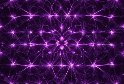 The primary subject of the image is a purple and white geometric pattern, which appears to be a digital art or illustration. The setting is a purple background, and the visual style is a combination of digital art and illustration. The dominant colors in the image are purple and white, creating a calm and serene atmosphere.