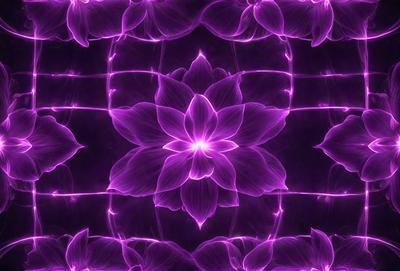 The primary subject of the image is a purple flower with a bright yellow center. The flower is surrounded by a purple background, which creates a visually striking contrast. The visual style of the image is a combination of digital art and illustration, giving it a unique and artistic appearance. The dominant colors in the image are purple and yellow, which evoke a sense of calmness and beauty.